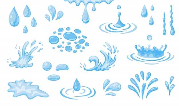 Water splashes flat icon set