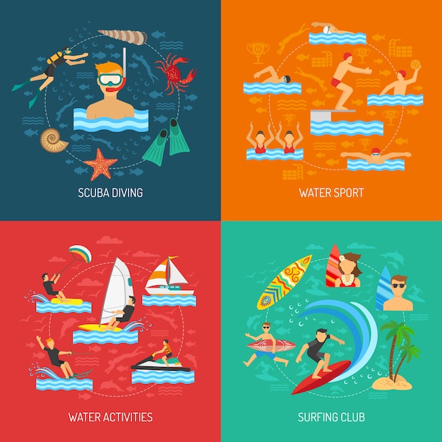 Free Vector water sport 2x2 design concept