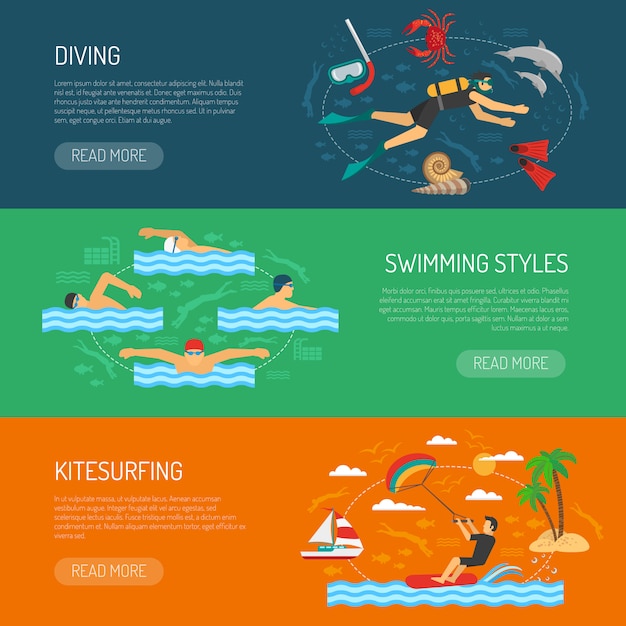 Free Vector water sport horizontal banners