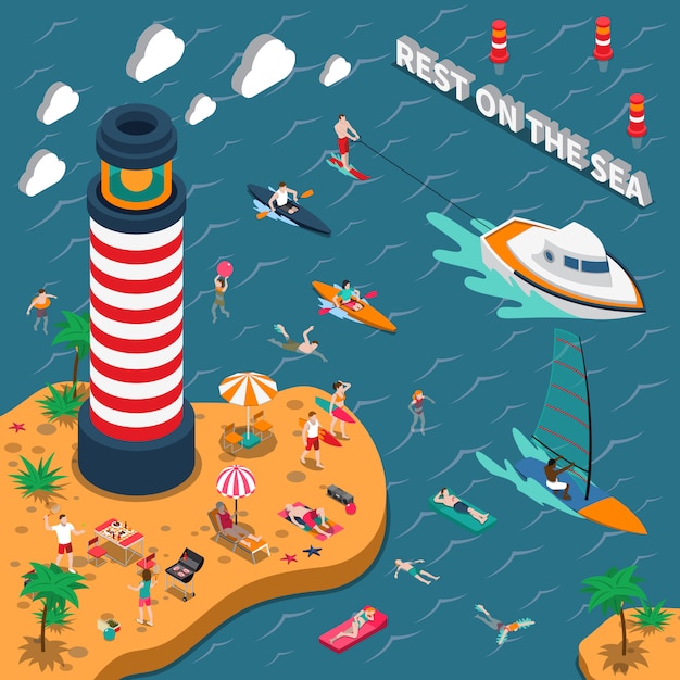 Water Sports Isometric People Poster