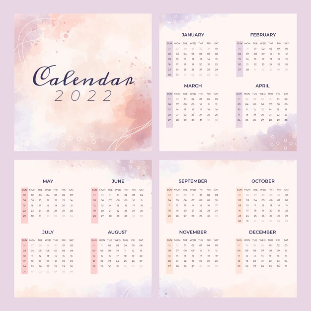 Watercolor 2022 calendar template