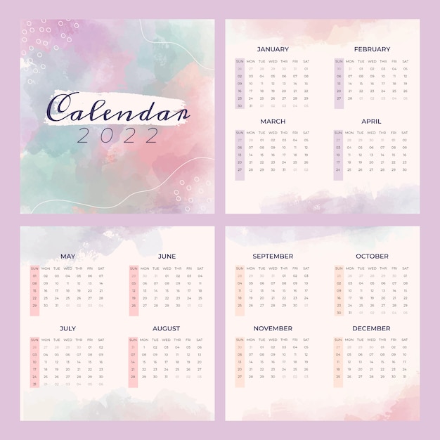 Watercolor 2022 calendar template