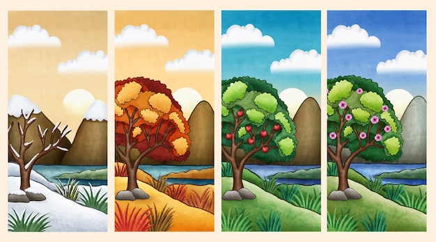 Free vector watercolor 4 seasons illustration