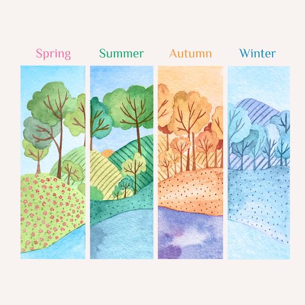 Free vector watercolor 4 seasons illustration