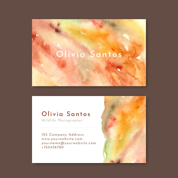 Free vector watercolor abstract double-sided horizontal business card template