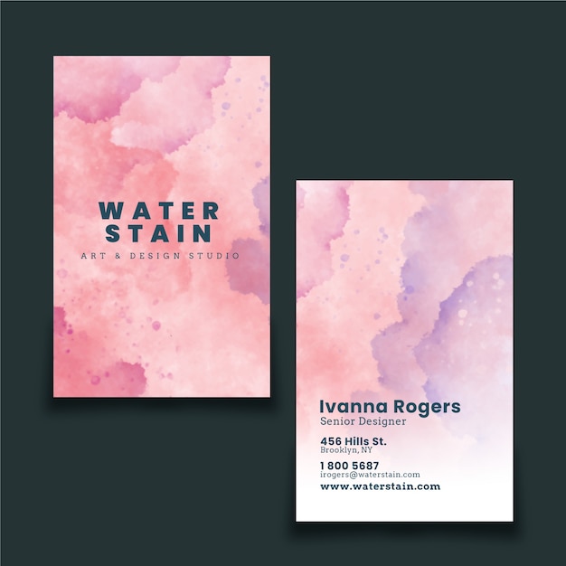 Watercolor abstract double-sided vertical business card template