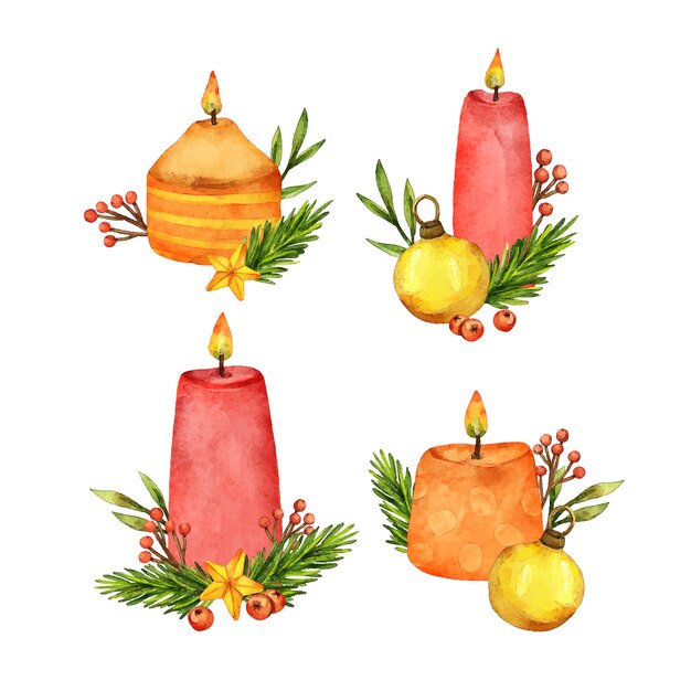 Watercolor advent candles collection