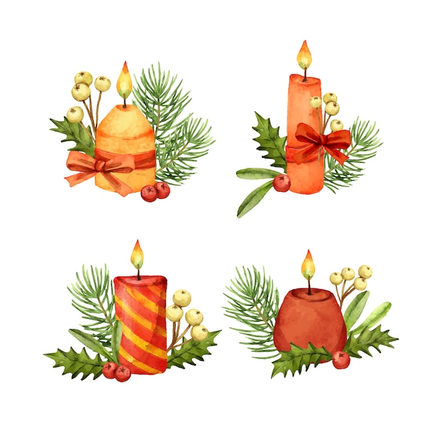 Free Vector watercolor advent candles collection