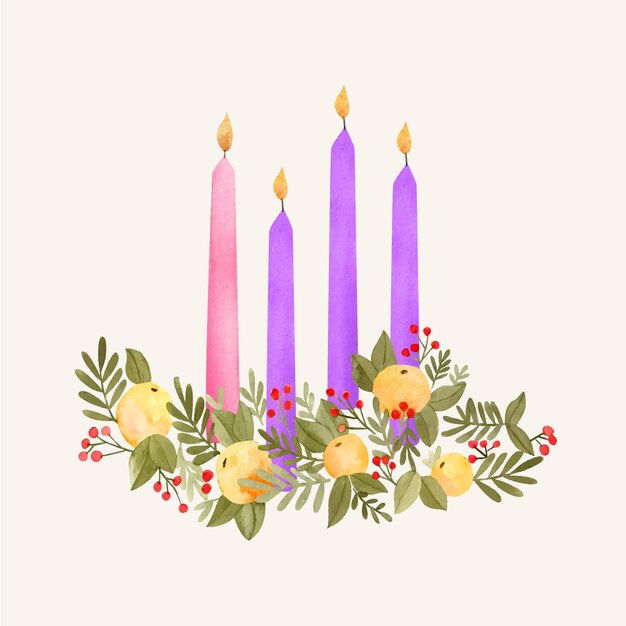 Watercolor advent wreath illustration