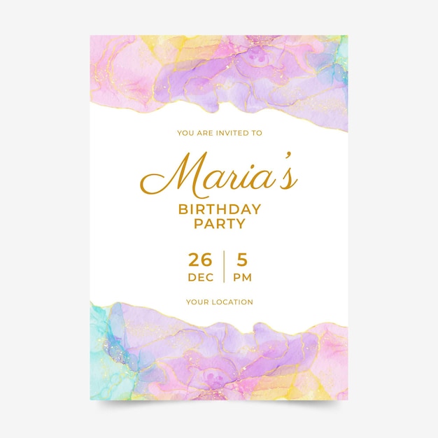 Free Vector watercolor alcohol ink birthday invitation template