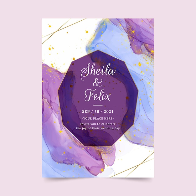 Watercolor alcohol ink wedding invitation