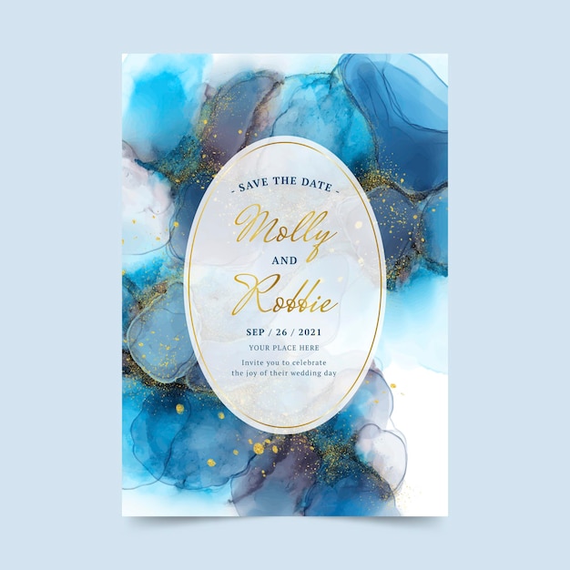 Watercolor alcohol ink wedding invitation