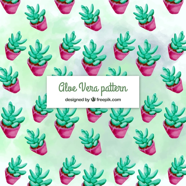 Free Vector watercolor aloe vera pot pattern background