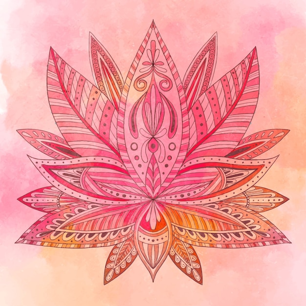 Watercolor ,andala lotus flower drawing