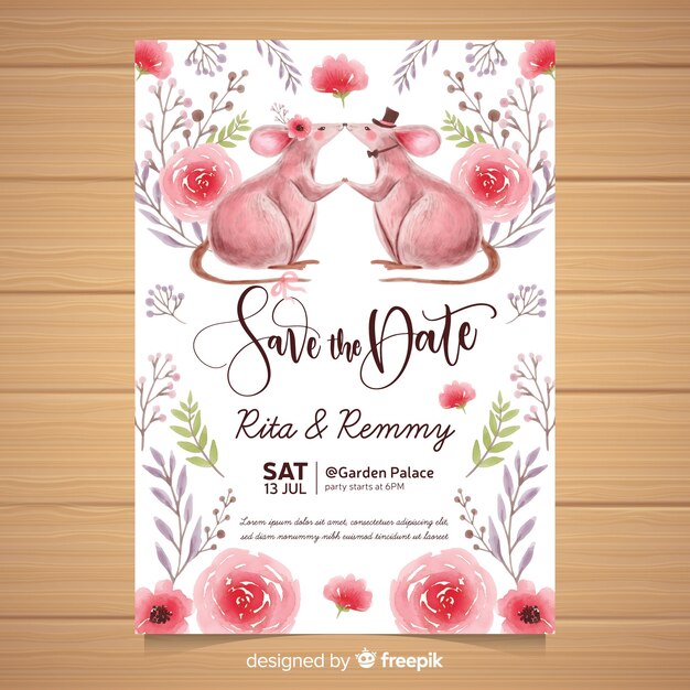 Watercolor animal wedding invitation template