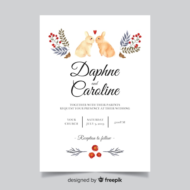 Watercolor animal wedding invitation template