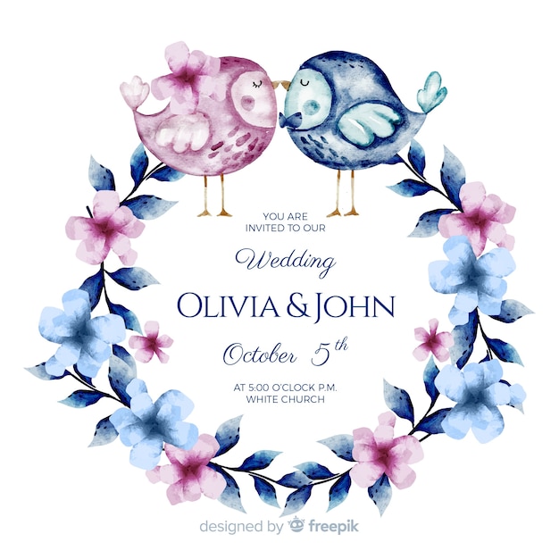 Watercolor animal wedding invitation template