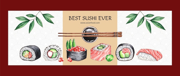 Free Vector watercolor asian food twitter header