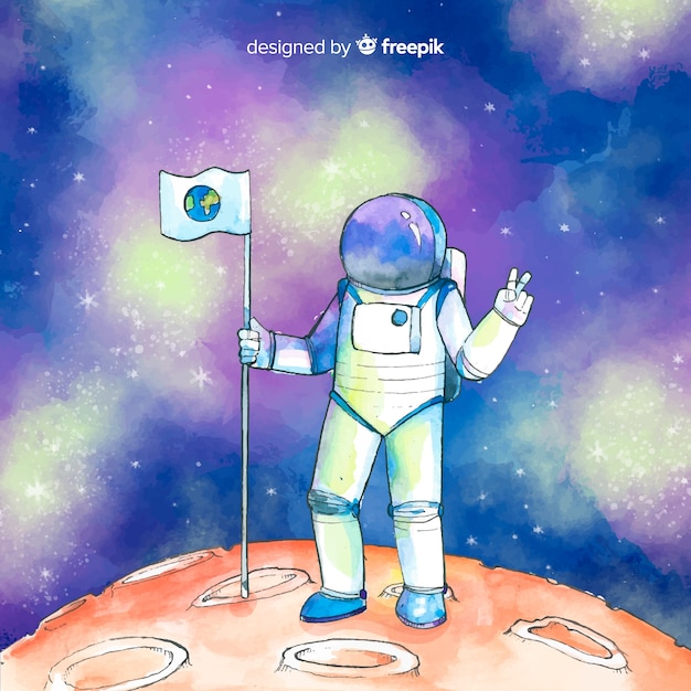 Watercolor astronaut character in the space