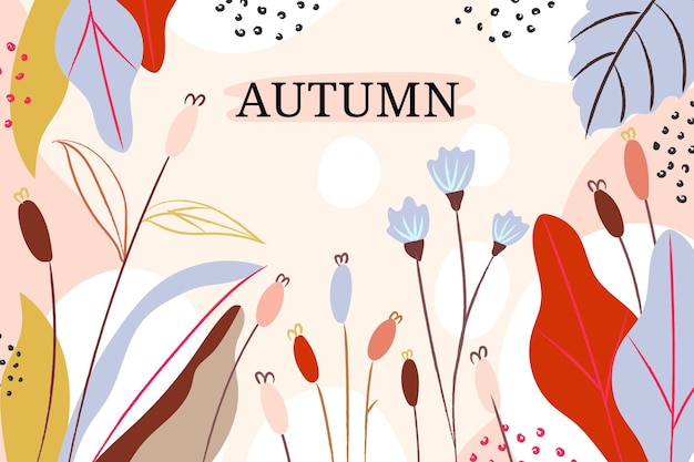 Watercolor autumn background with leaves and flowers