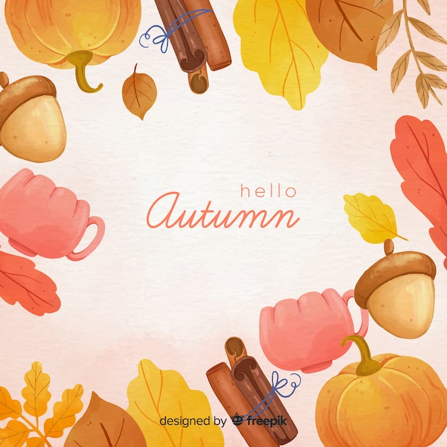 Free Vector watercolor autumn background with leaves