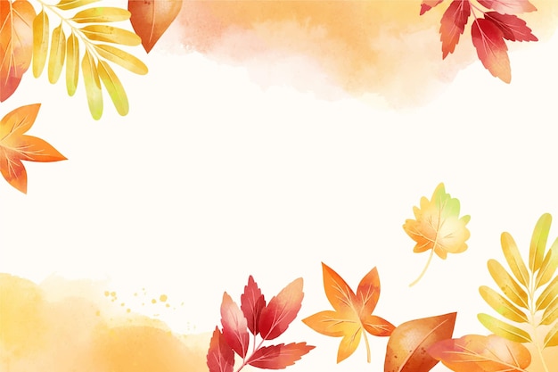 Watercolor autumn background with leaves