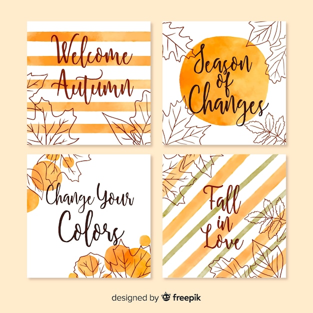 Free Vector watercolor autumn card template collection