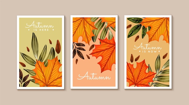 Free Vector watercolor autumn cards collection