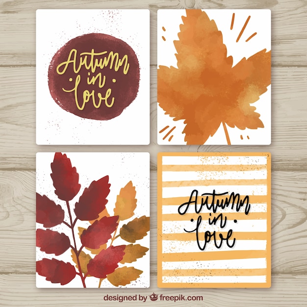 Free Vector watercolor autumn cards with modern style