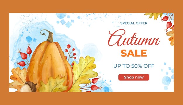 Watercolor autumn celebration sale banner template