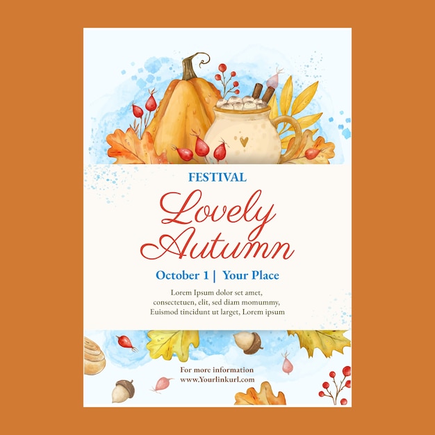 Free Vector watercolor autumn celebration vertical poster template