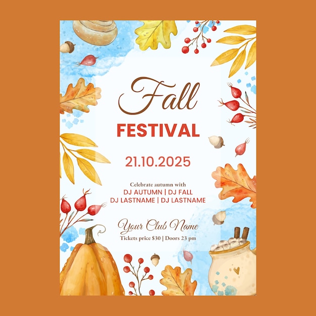 Watercolor autumn celebration vertical poster template