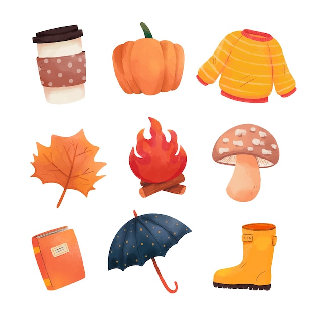 Free vector watercolor autumn elements collection