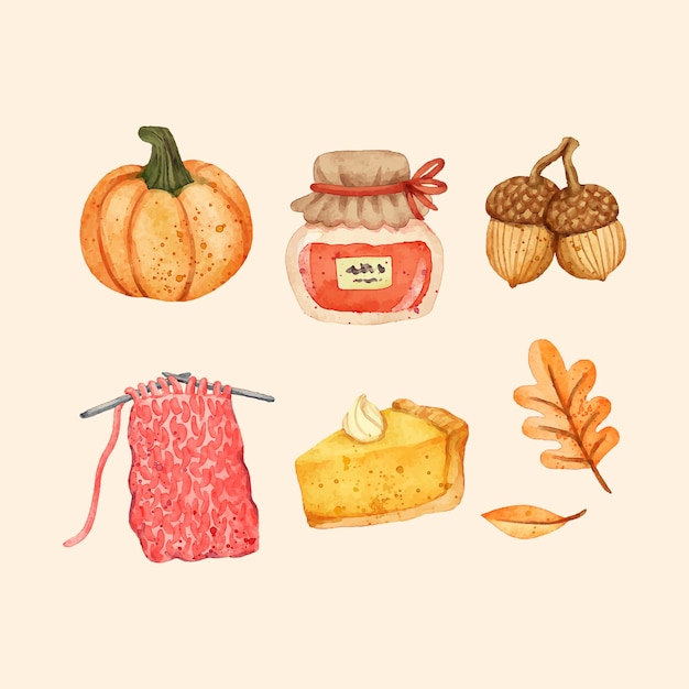 Free Vector watercolor autumn elements collection