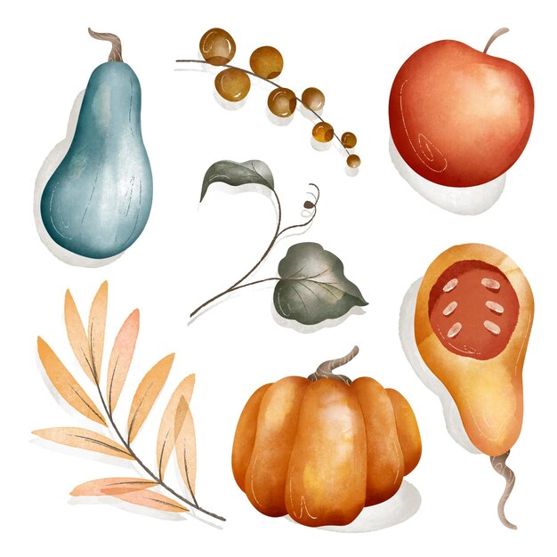 Watercolor autumn harvest collection