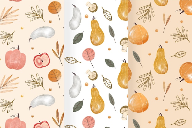 Watercolor autumn harvest pattern collection