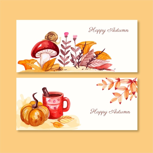 Free Vector watercolor autumn horizontal banners set