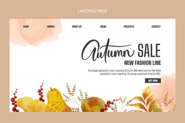 Watercolor autumn landing page template