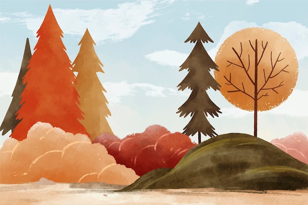 Free vector watercolor autumn landscape