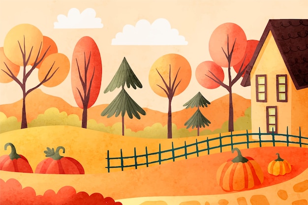 Free vector watercolor autumn landscape