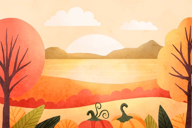 Free Vector watercolor autumn landscape