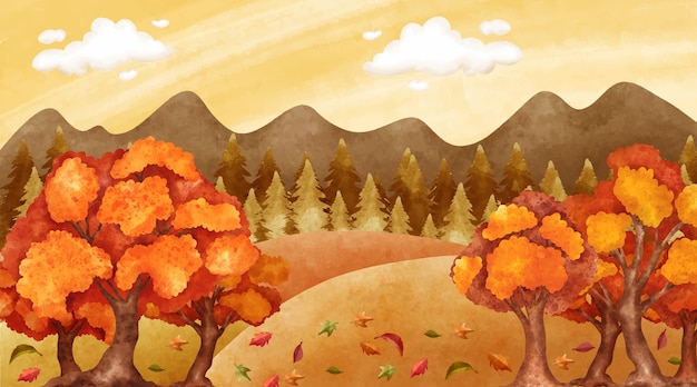 Free Vector watercolor autumn landscape