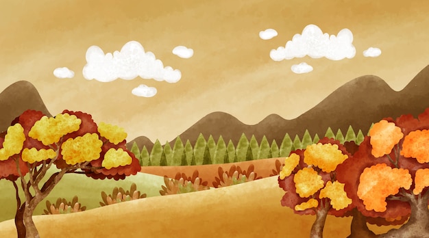 Free vector watercolor autumn landscape