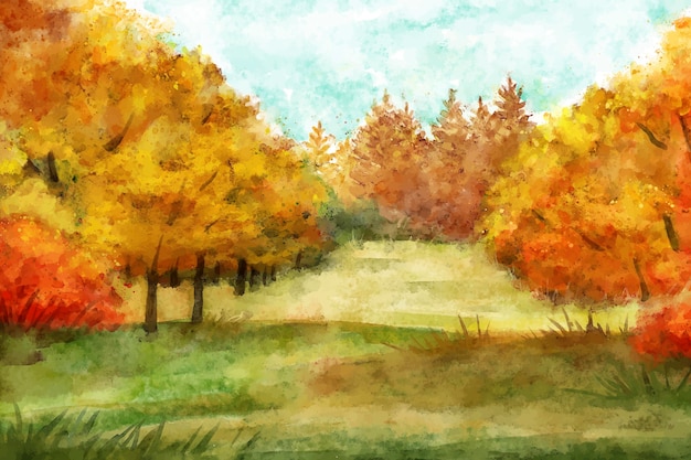 Watercolor autumn landscape