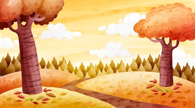 Free vector watercolor autumn landscape