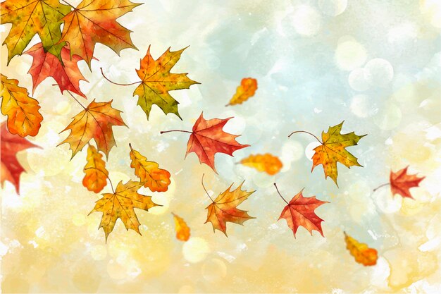 Watercolor autumn leaves falling