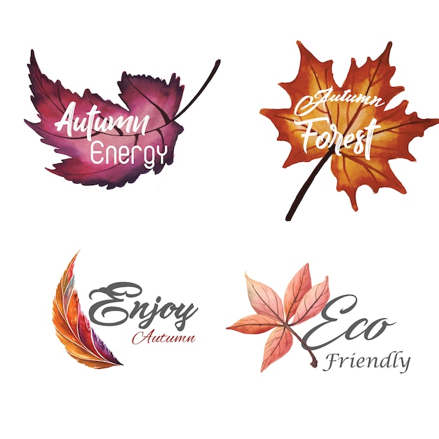 Free Vector watercolor autumn logo collection with yellow, orange and green leaves