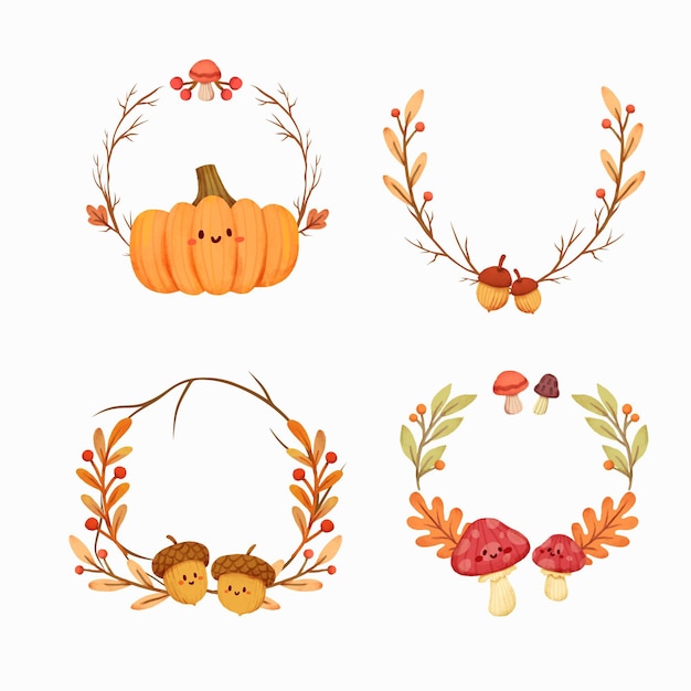 Watercolor autumn ornaments collection