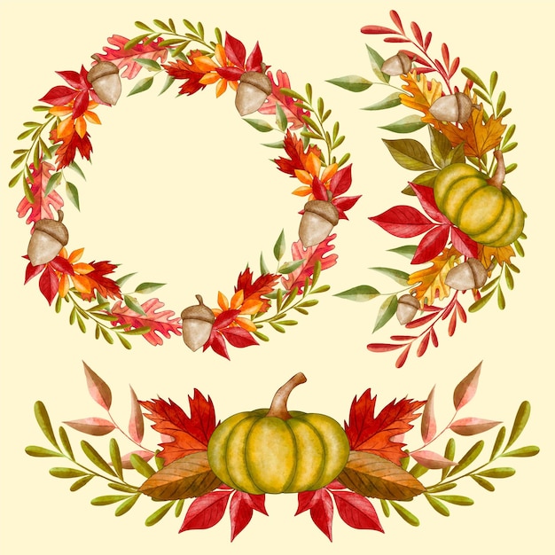 Free Vector watercolor autumn ornaments collection