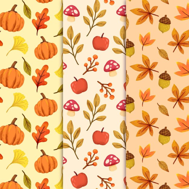 Watercolor autumn pattern collection